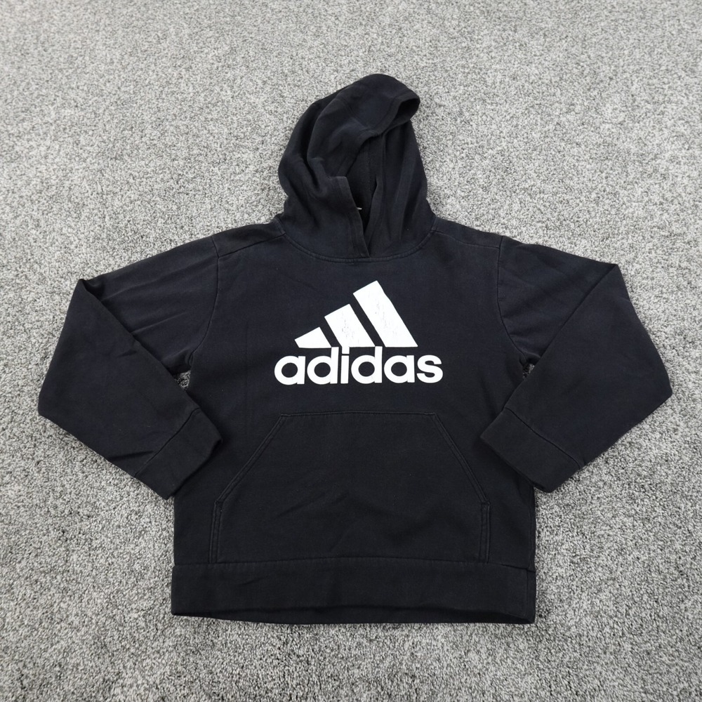 Adidas Hoodie Boys M Black Logo Pullover Sweater Sweatshirt Athletic Youth Kids